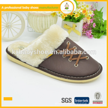 Hot selling high quality men genuine leather warm winter indoor slippers